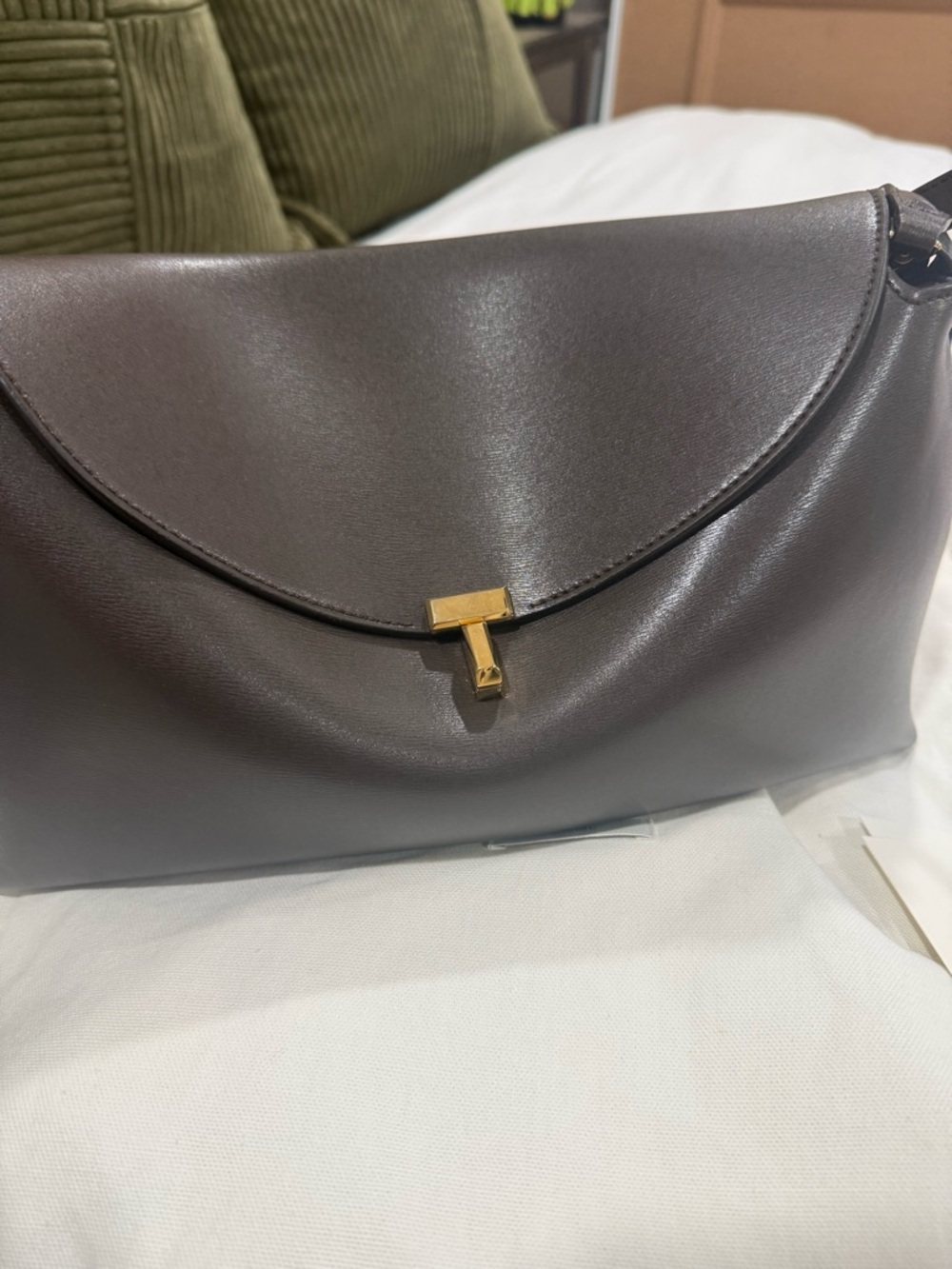 Toteme Dark Brown Leather Shoulder Bag with Gold Hardware